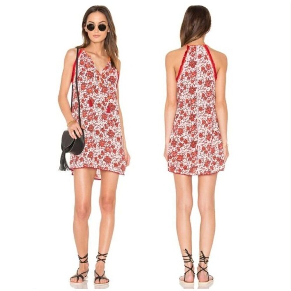 POUPETTE ST BARTH Lola Mini Dress Red Orange Floral Size S